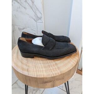 NWOB A Testoni Mens Black Grain Suede Penny Loafers Made in Italy Size 9 Nero